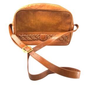 Vintage 90's Lladro purse Bag Shoulder Crossbody Woven Leather Brown Brass